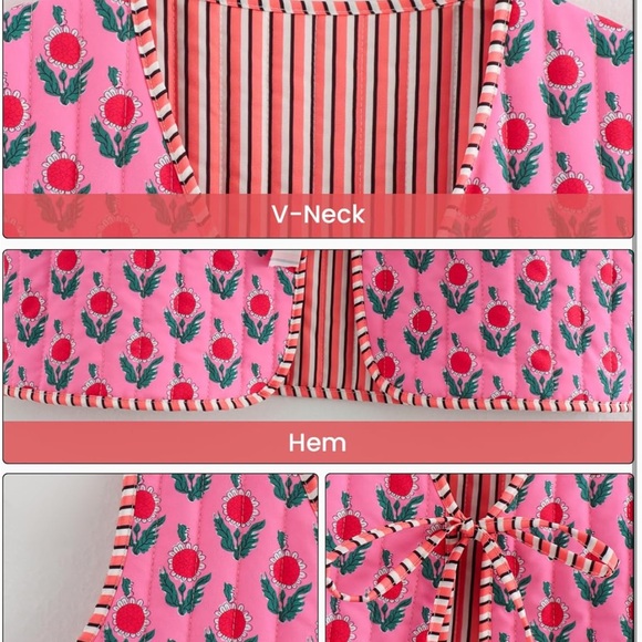 Women's Cropped Floral Quilted Puffer Vest Printed Lightweight Sleeveless Padded - Picture 5 of 5